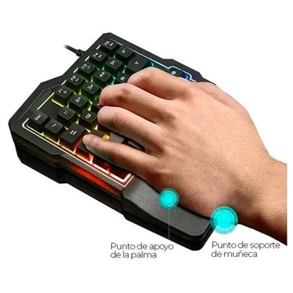 Teclado gamer una mano con luz